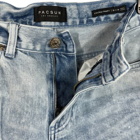 PacSun SZ 30x30 Mens Stacked Skinny Jeans Zip-Fly Zip Pocket Frayed Light Wash - Picture 5 of 13